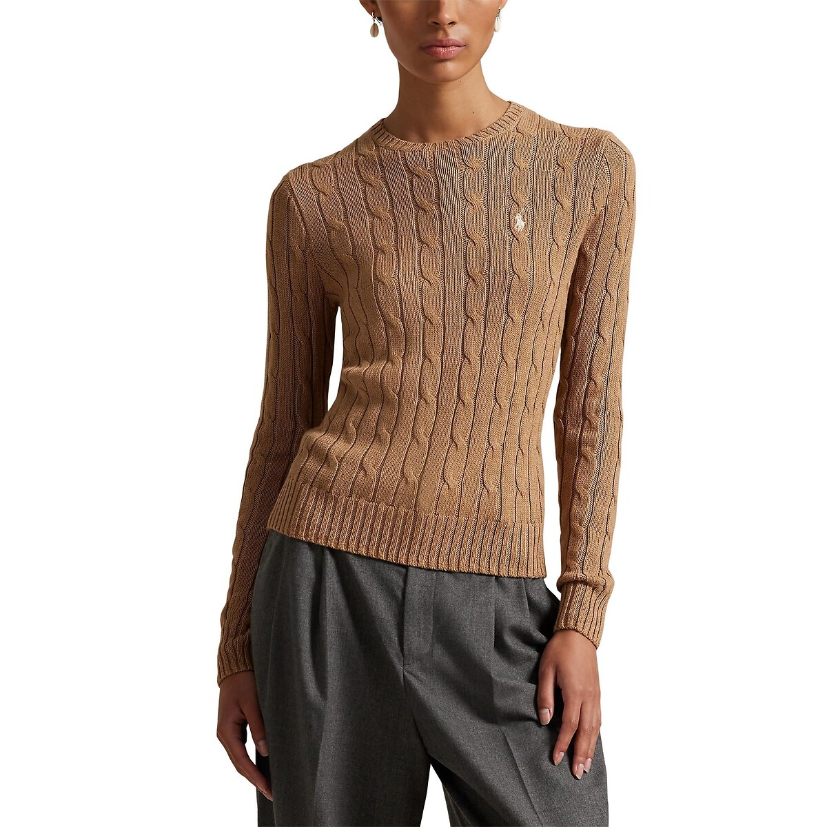 Cable Knit Long Sleeve Crew Neck Jumper camel, POLO RALPH LAUREN