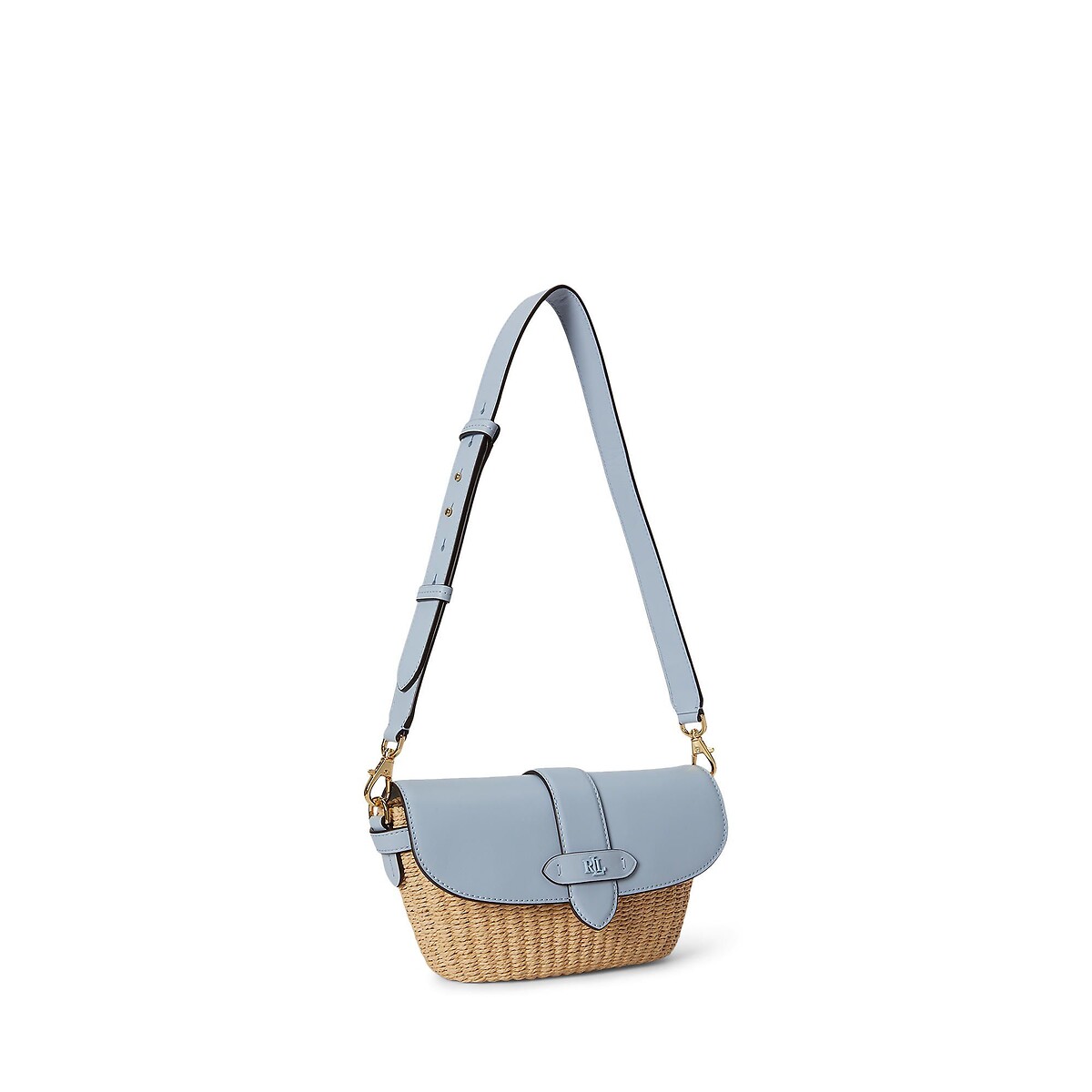 Sac en paille et cuir à bandoulière, LYNDEN bleu ciel, LAUREN RALPH LAUREN