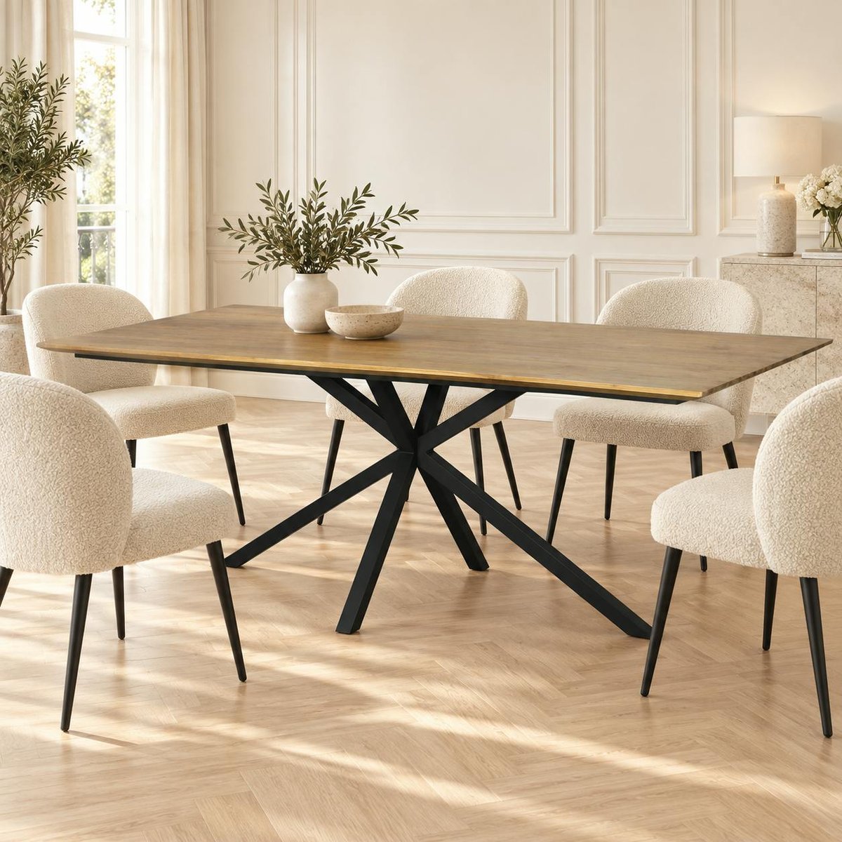 Table pied central en bois de teck recyclé 2 m DEPOK bois naturel, PIER IMPORT