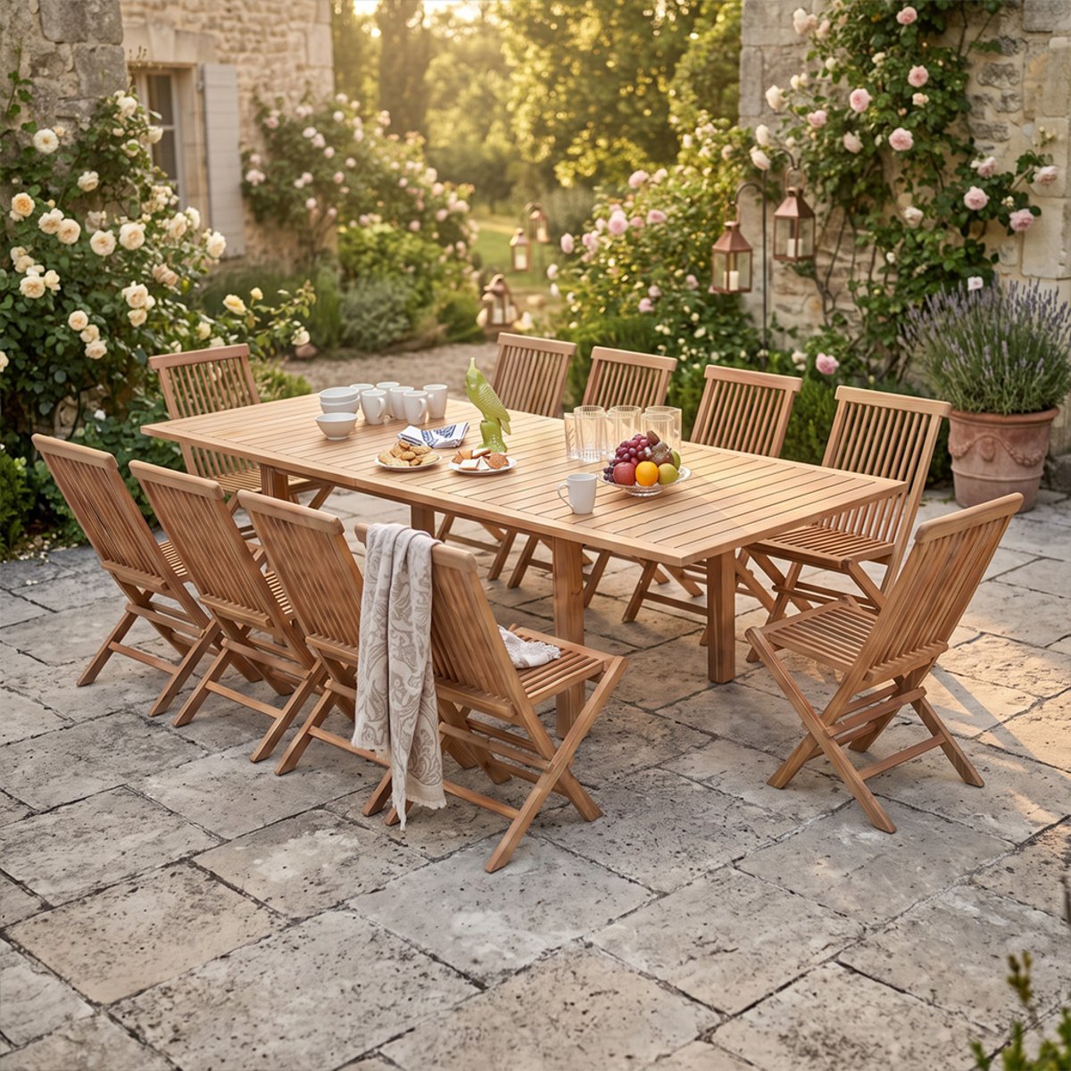 Salon de jardin en teck massif Azur, 10 places naturel, TECK ATTITUDE