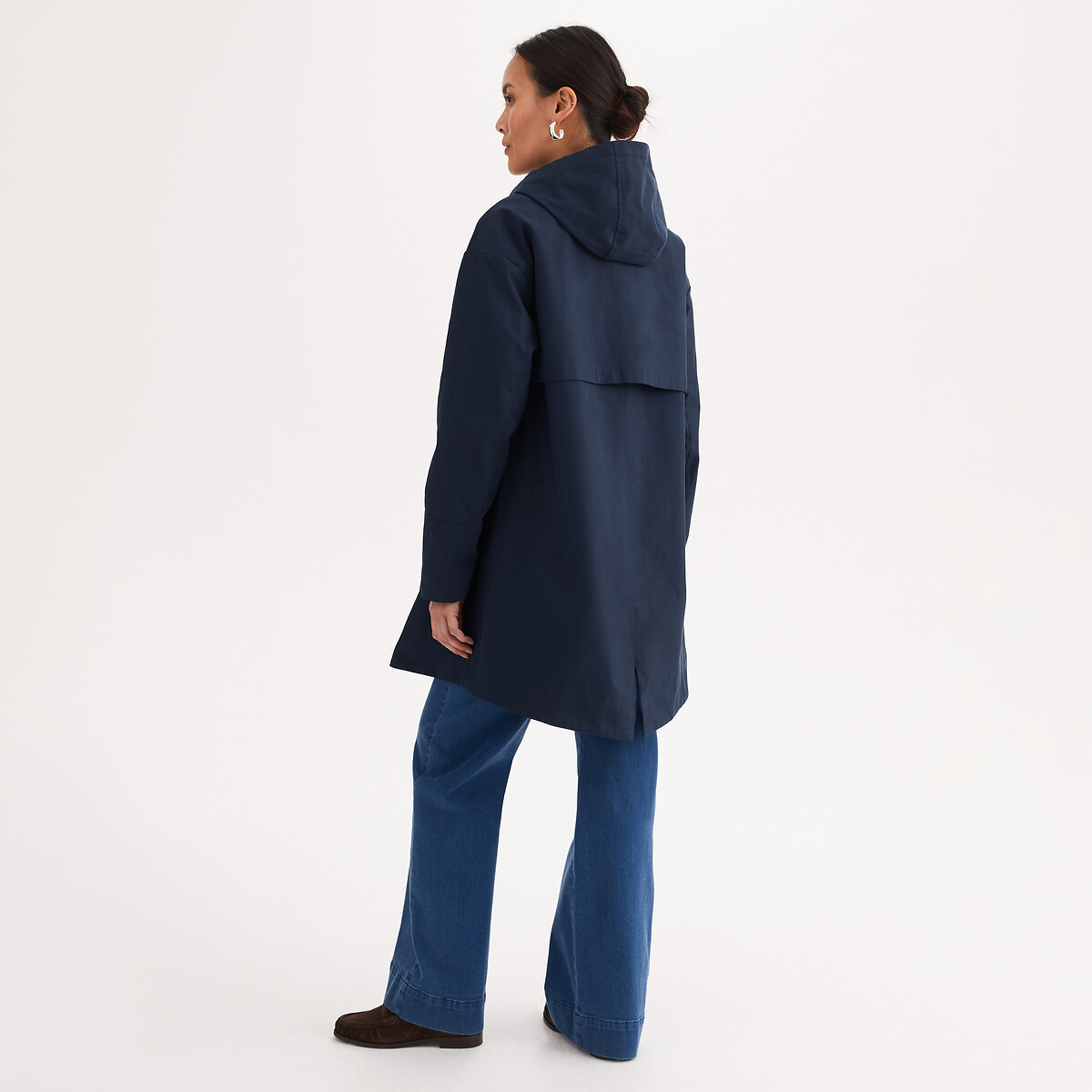 Parka mi-longue, capuche fixe, fermeture zippée, mi-saison bleu marine, ANNE WEYBURN
