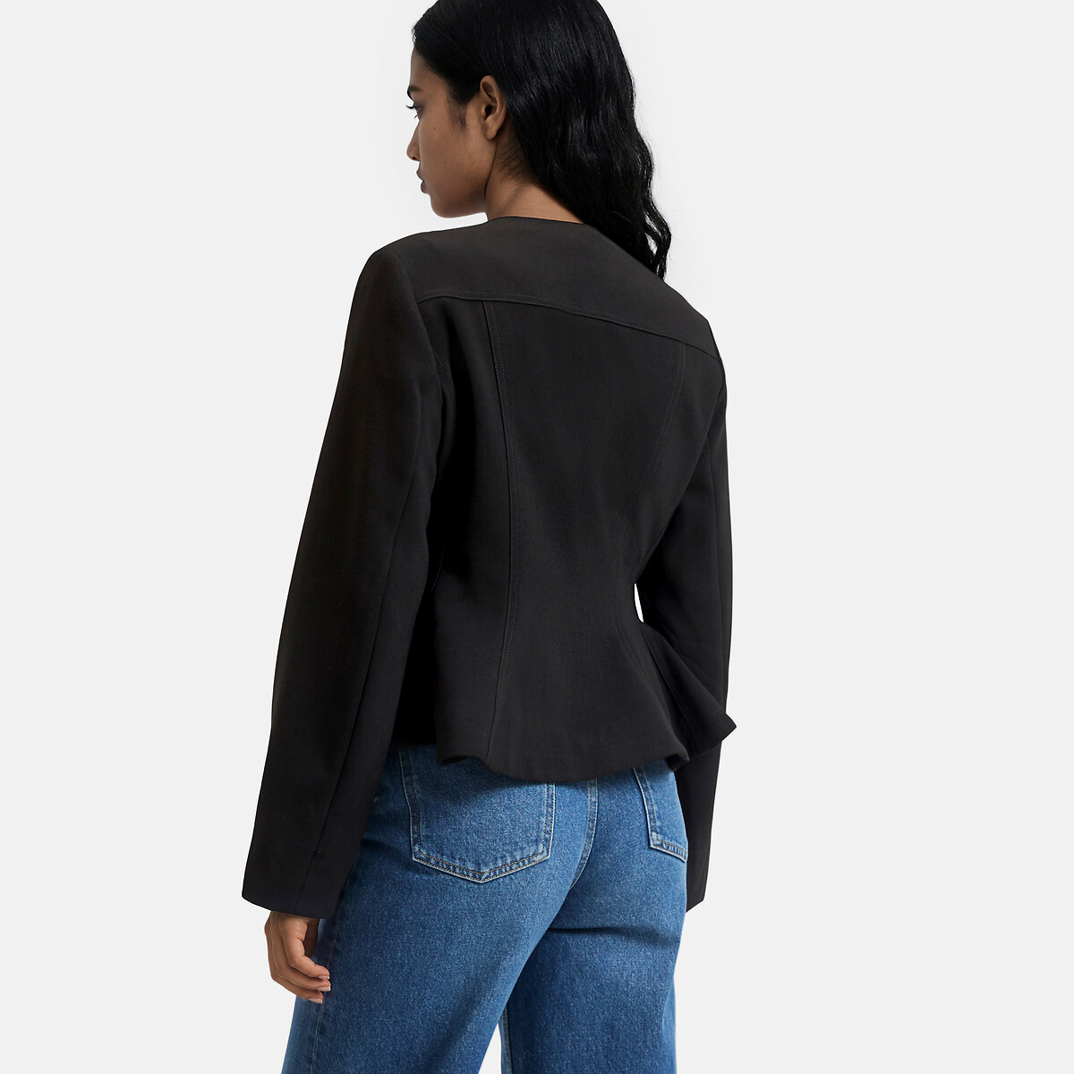 Blazer col rond péplum, cintré et évasé noir, LA REDOUTE COLLECTIONS