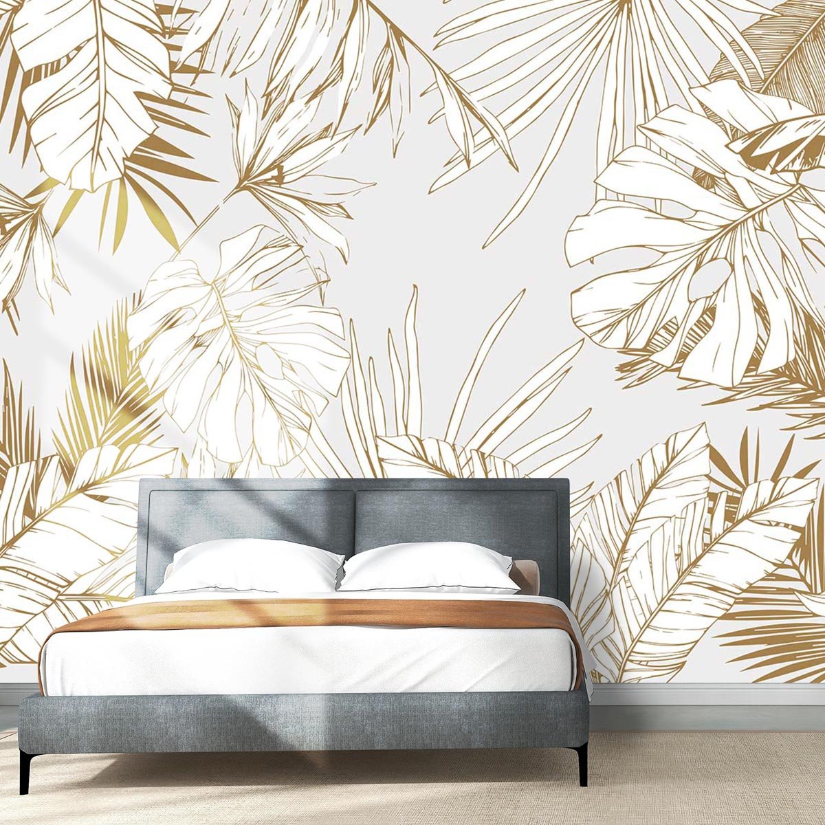 Papier peint feuilles tropicales beige intissé, HEXOA