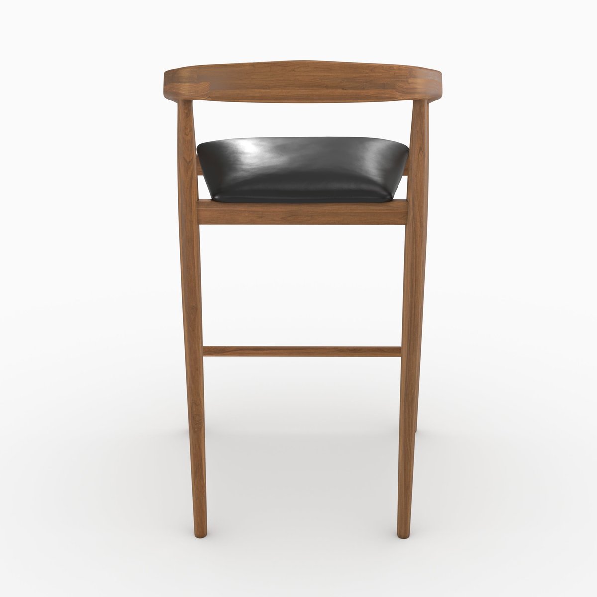 Lot de 2 chaises de bar 77 cm en bois de teck vernis et assise en cuir - BALI noir, MAISON PAVANE