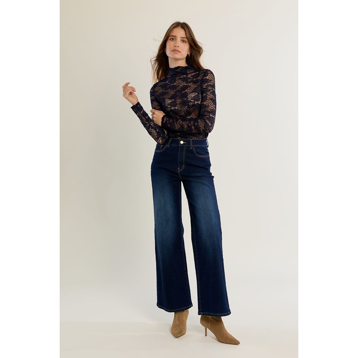 Sous-pull en dentelle navy blue, MOLLY BRACKEN