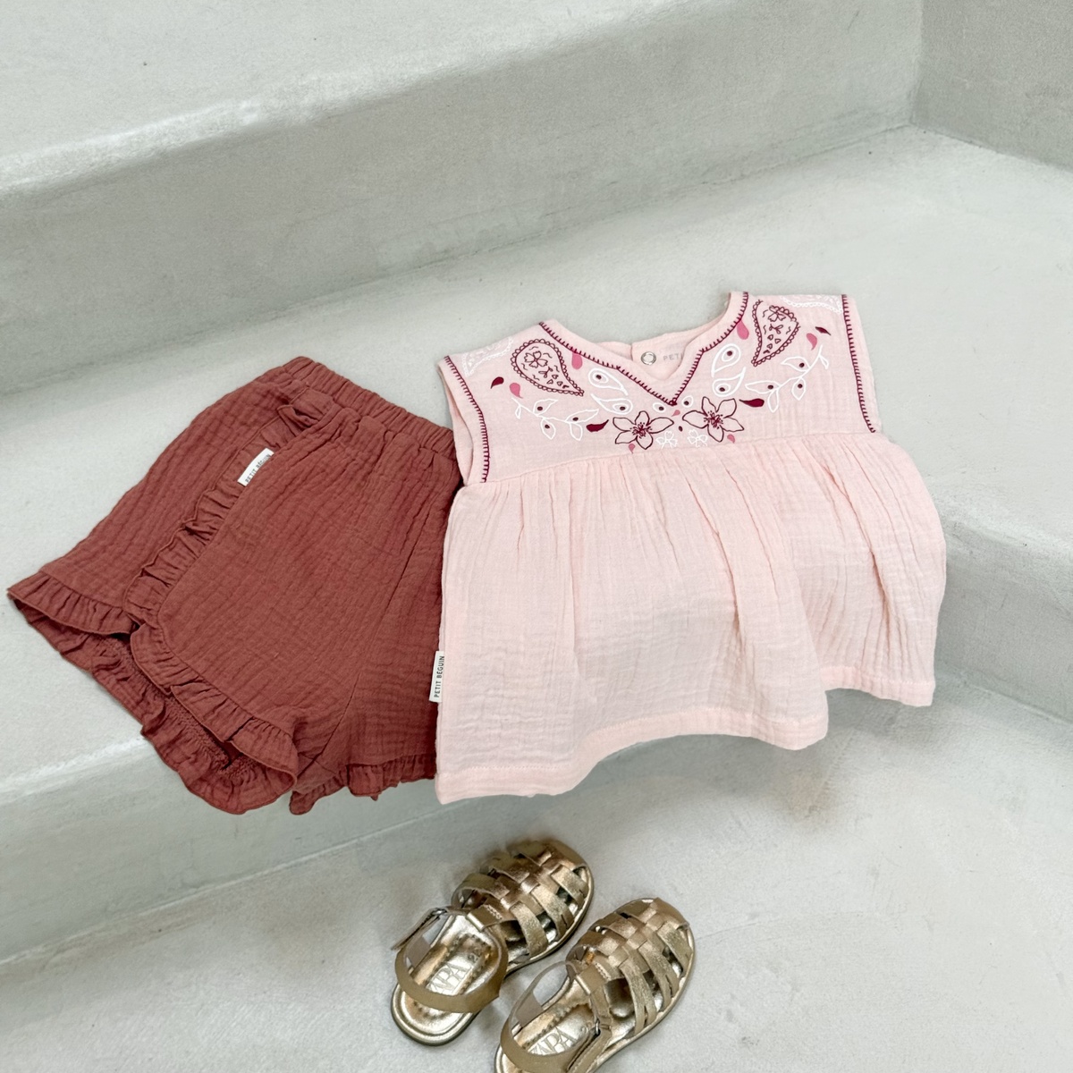 Short enfant en gaze de coton Arizona terracotta, PETIT BEGUIN