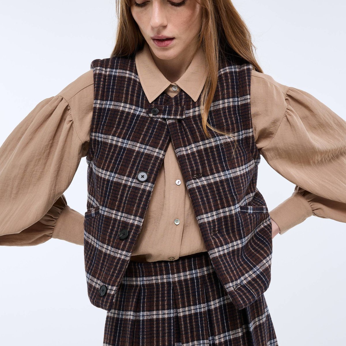 Gilet sans manches à carreaux contenant de la laine souche, MONOPRIX