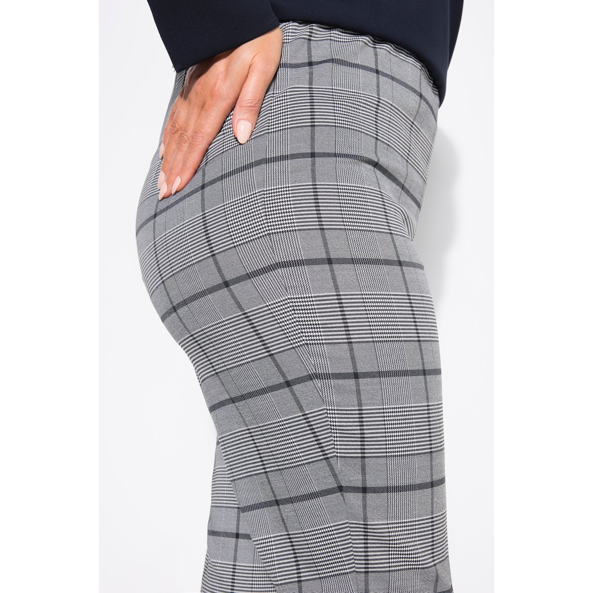 Pantalon à carreaux et pinces avec jambe marine foncé, ULLA POPKEN