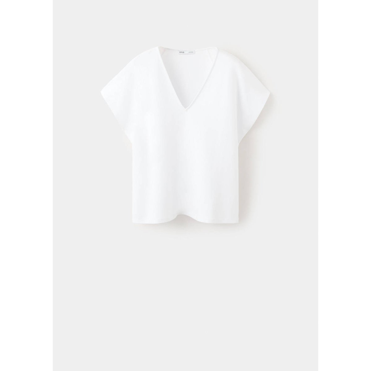 T-shirt coton col en V blanc, MANGO
