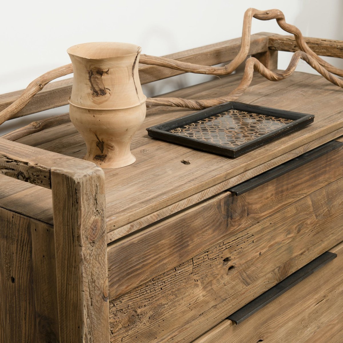 Commode 2 tiroirs bois recyclé déco campagne DENVER bois naturel, PIER IMPORT