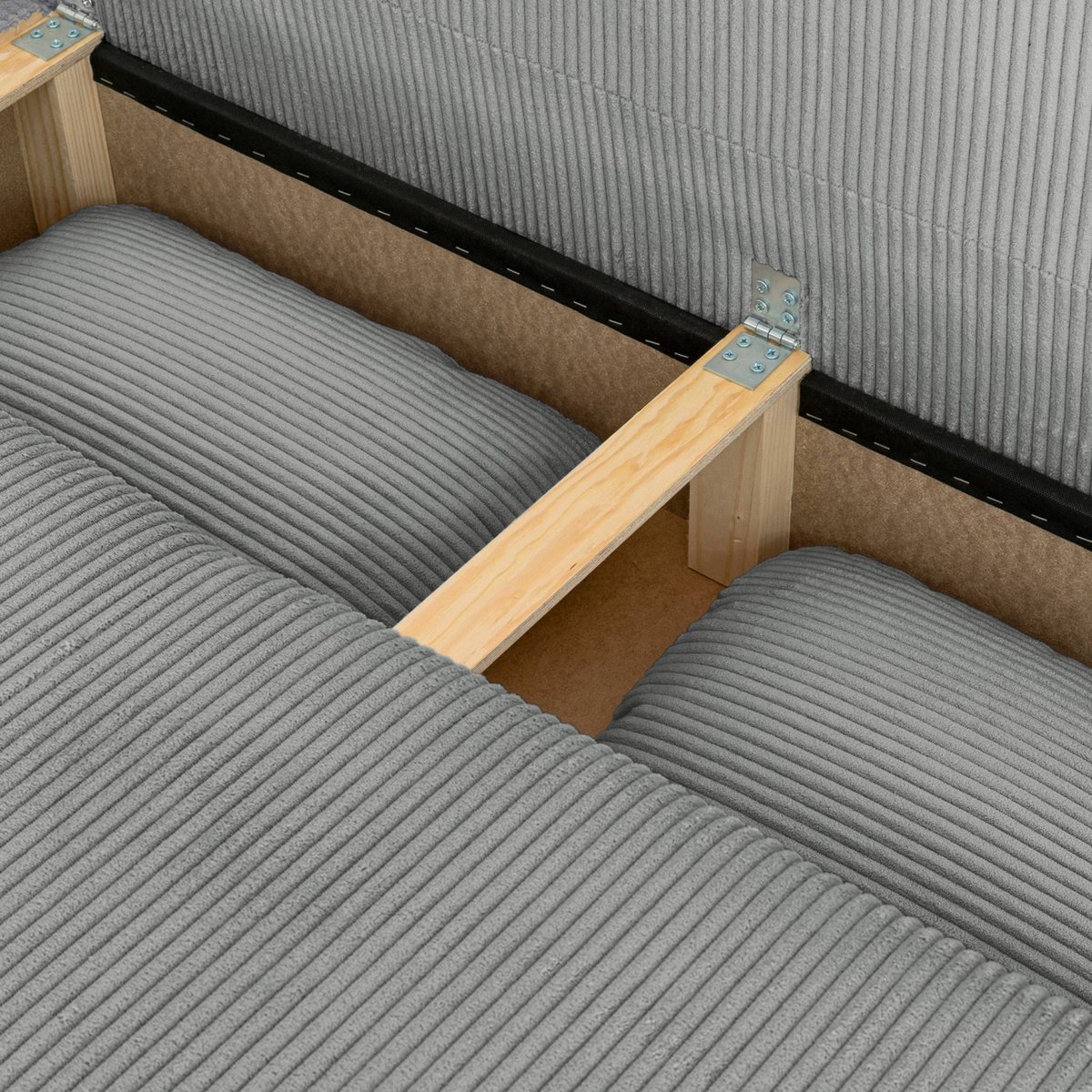 Banquette convertible 3 places velours côtelé avec coffre SELMA gris clair, SWEEEK