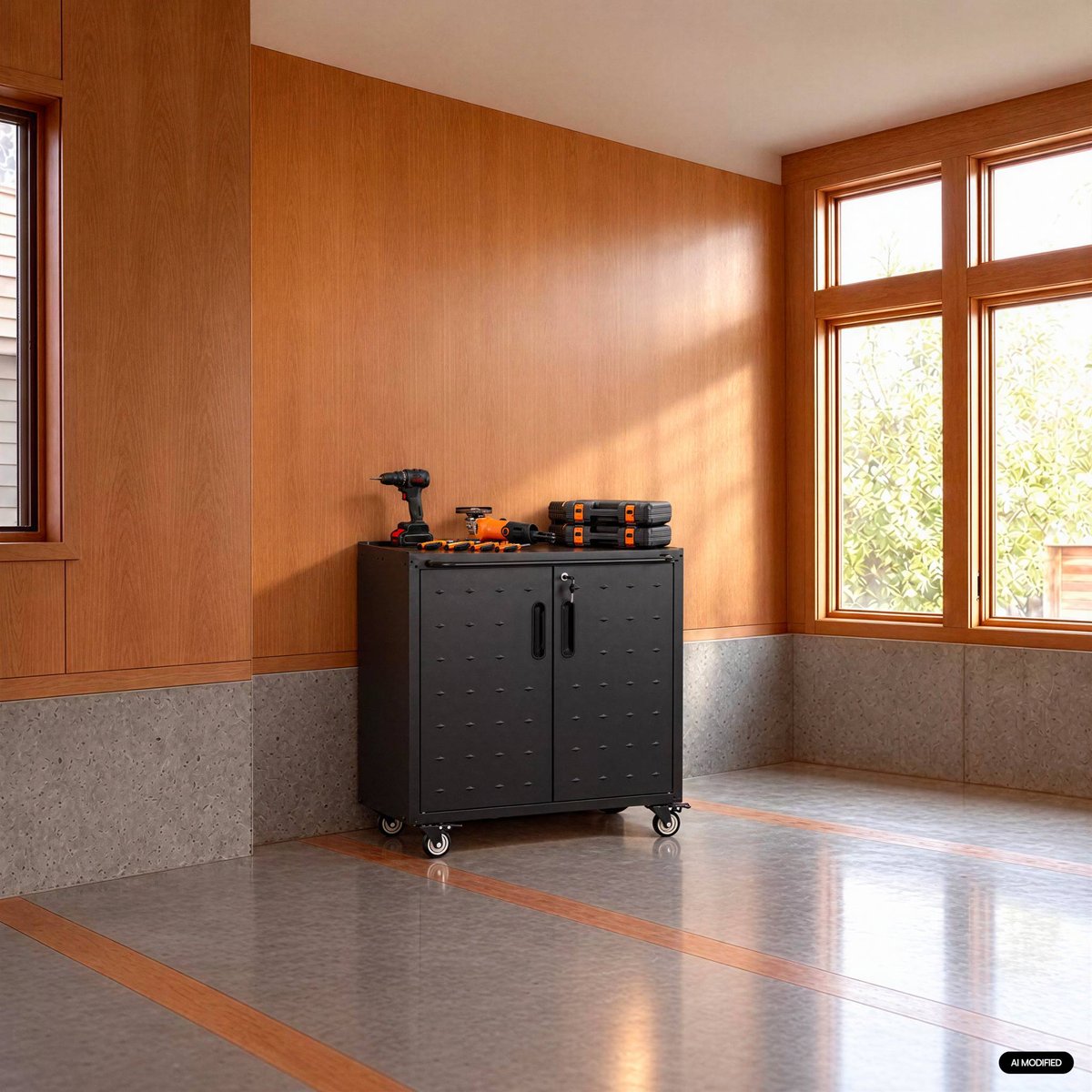 Meuble bas de rangement pour garage avec 2 portes BOBBY noir, SWEEEK