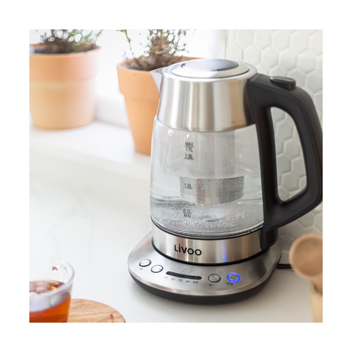 Bouilloire théière à température variable 1,7 L gris, LIVOO
