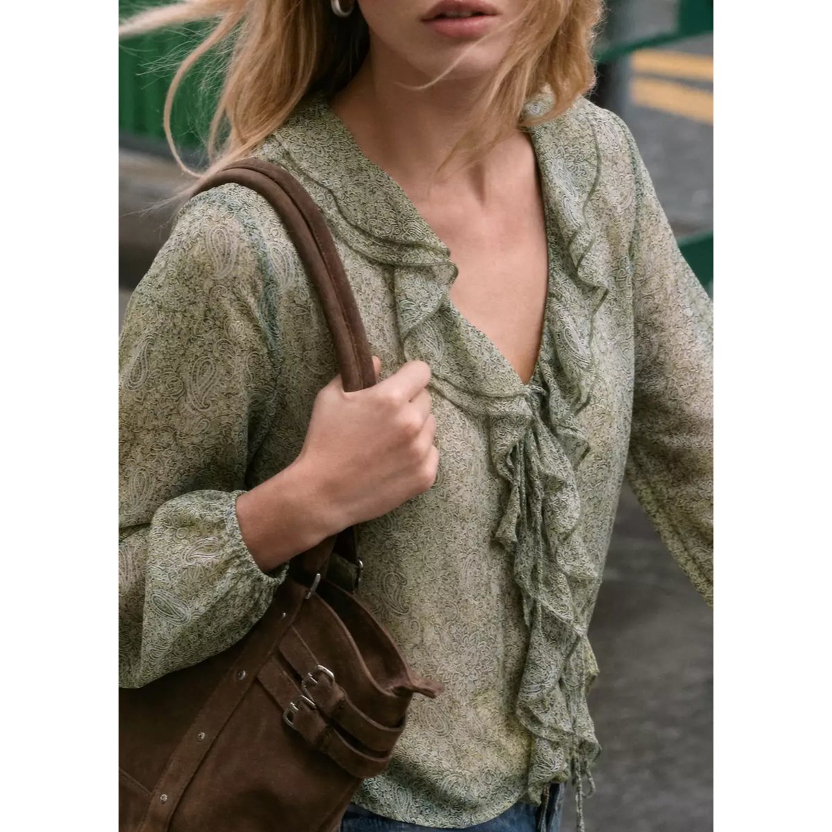 Blouse imprimée à volants vert, MANGO TEEN