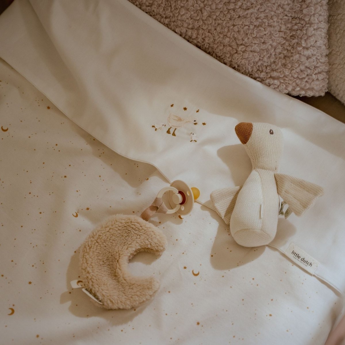 Drap de berceau blanc, beige, LITTLE DUTCH
