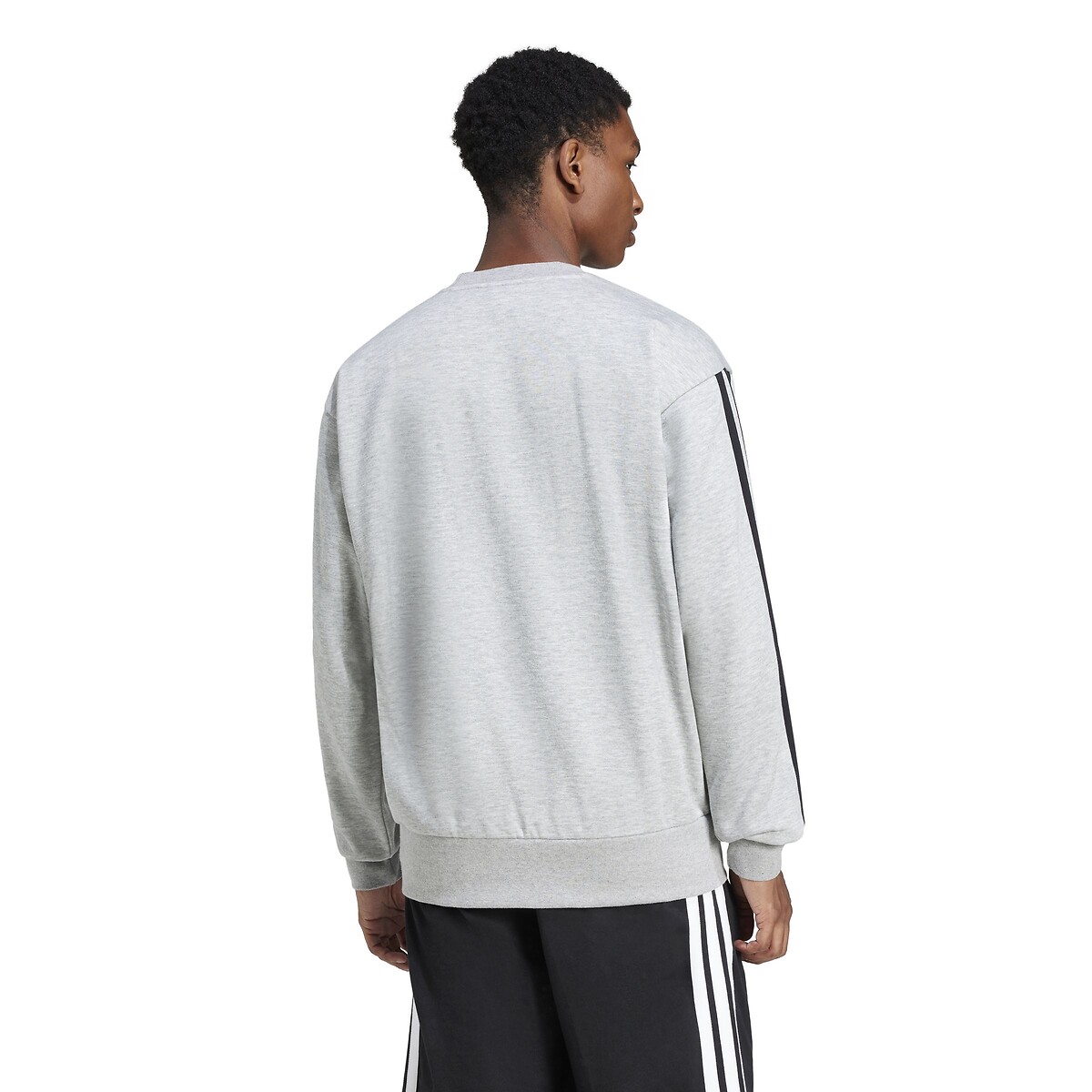 Sweat col rond Essentiel 3 bandes en molleton gris chiné, ADIDAS SPORTSWEAR