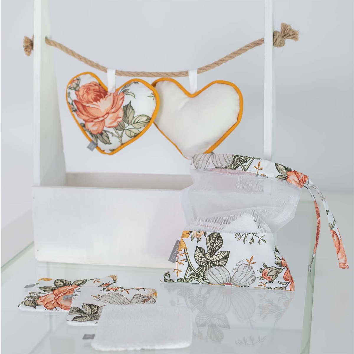 Lingettes bébé lavables 8 pièces néo vintage imprimé floral, beige, blanc, SEVIRA KIDS