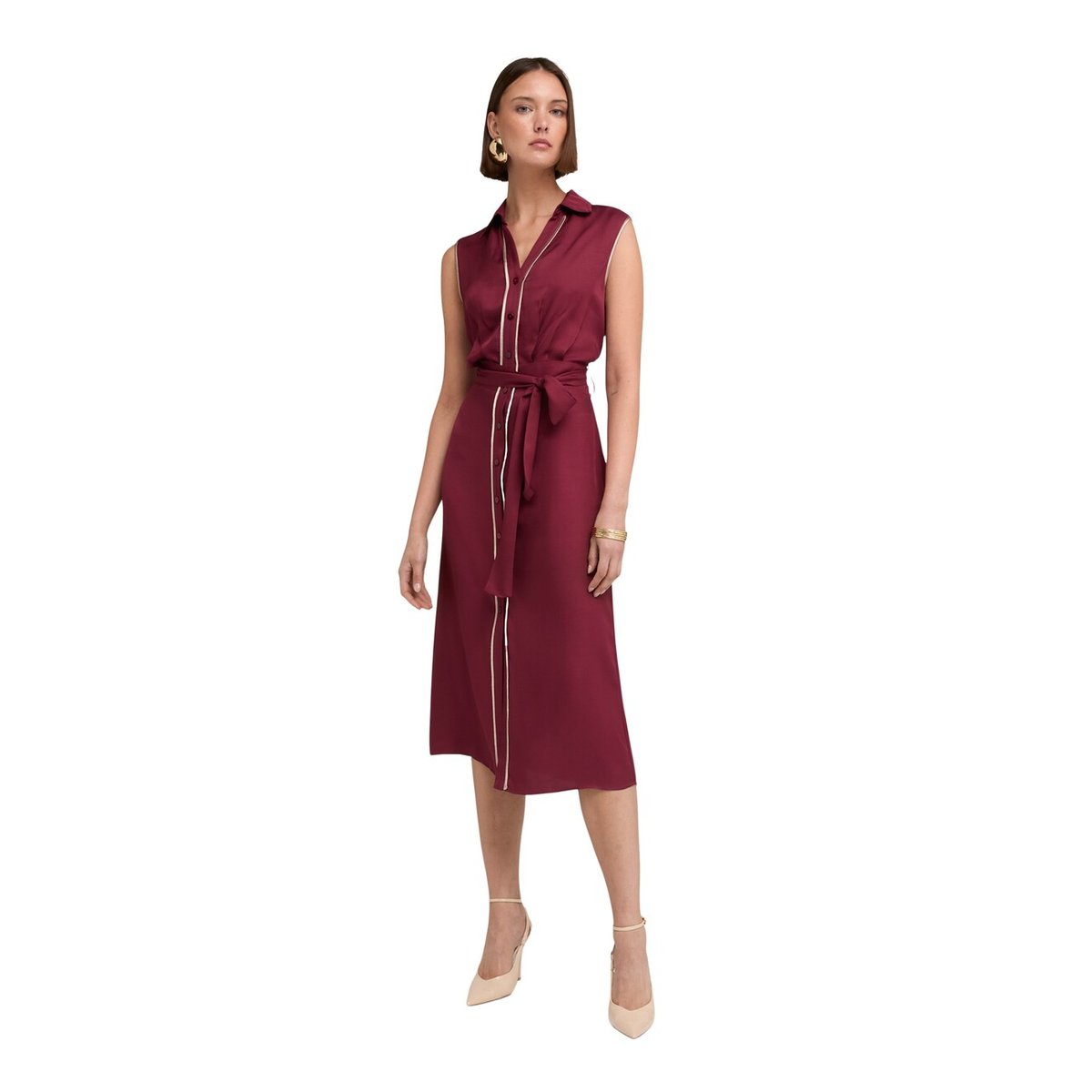 Robe chemisier avec ceinture burgundy, MOTIVI