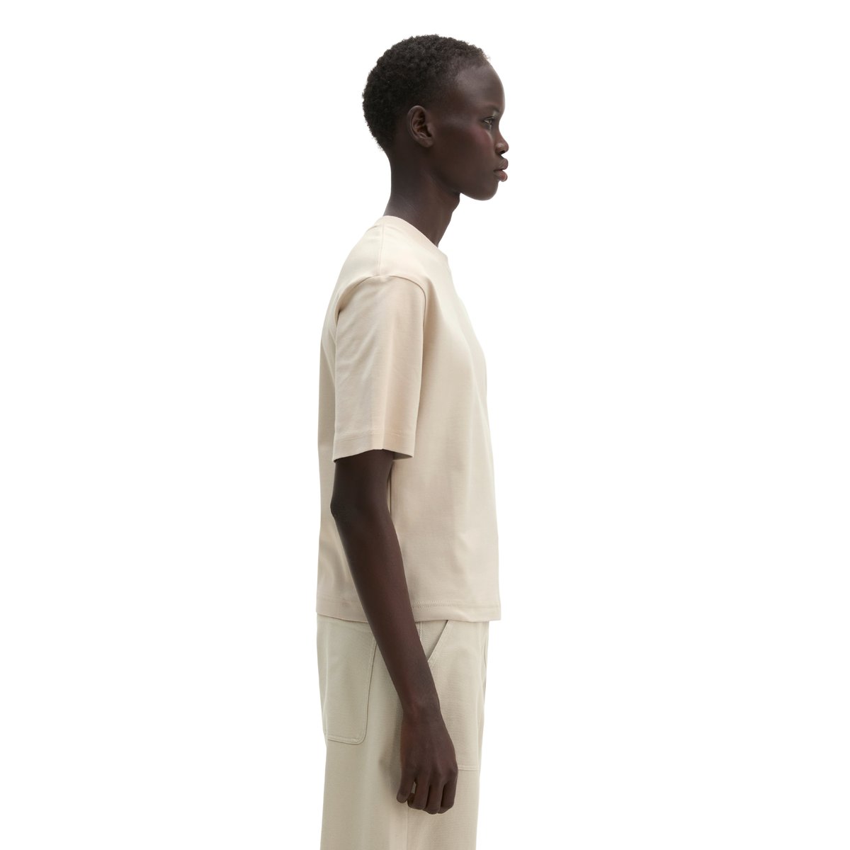 T-shirt relaxed en jersey interlock beige, MARC O'POLO