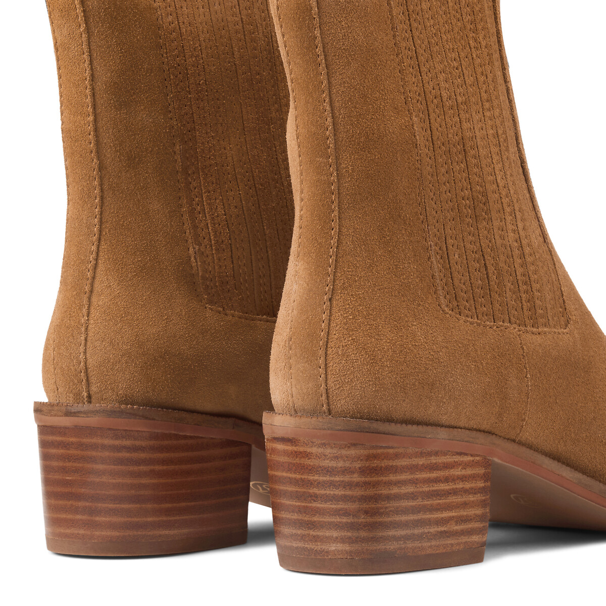 Suede Ankle Boots with Block Heel beige, LA REDOUTE COLLECTIONS