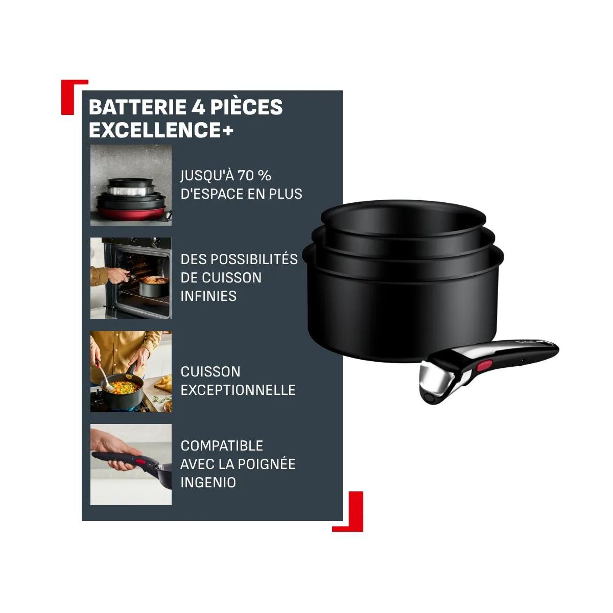 Batterie de cuisine Ingenio Excellence 3 casseroles couleur unique, TEFAL