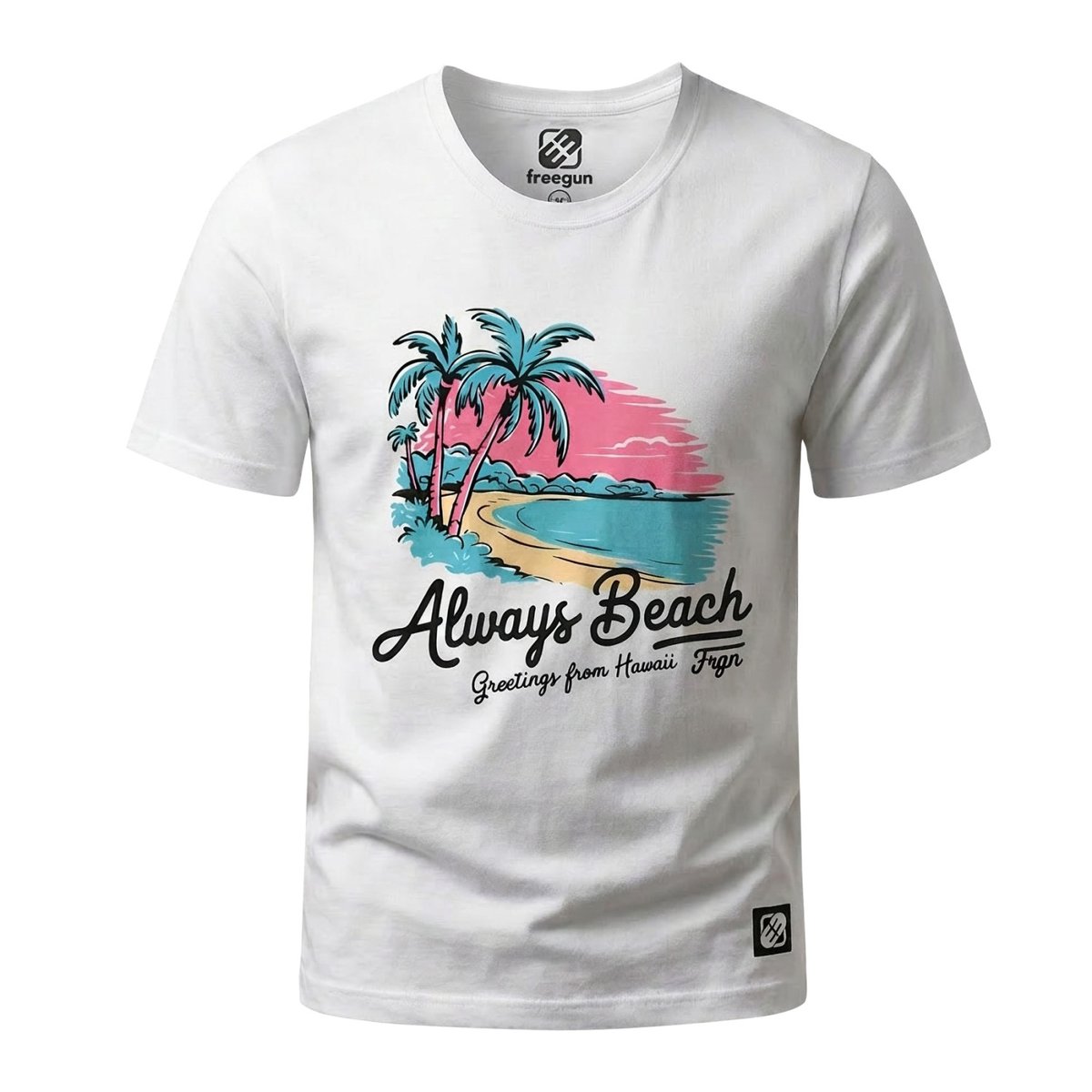 Tee shirt en coton HAWAII blanc/noir/rose/bleu/jaune, FREEGUN