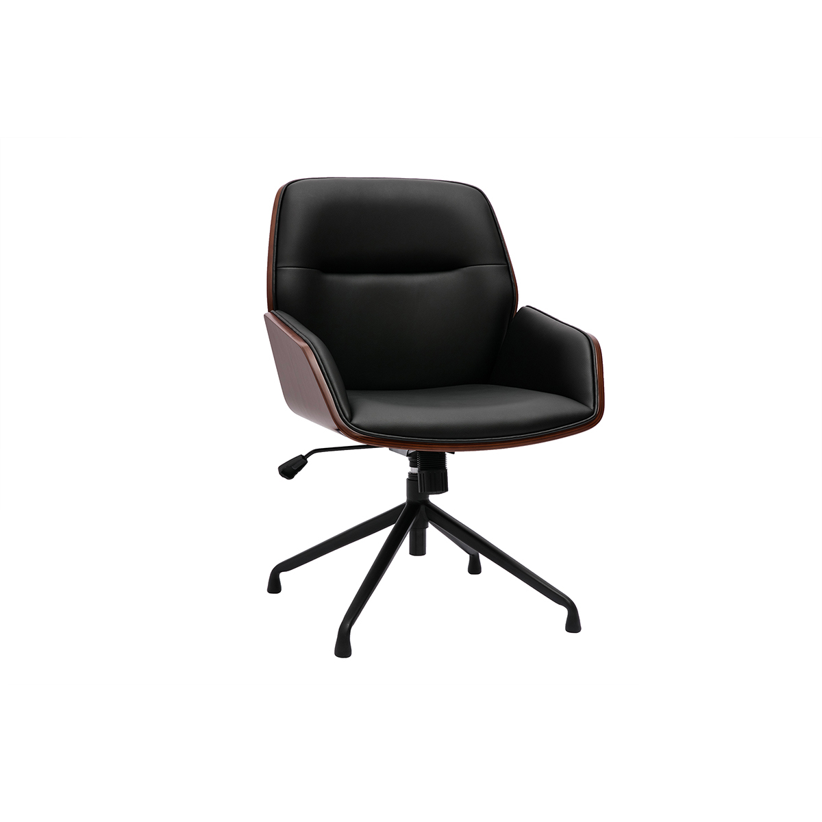 Chaise de bureau design pivotante 360° blanche, bois clair et métal chromé MARLOW noyer / noir, MILIBOO