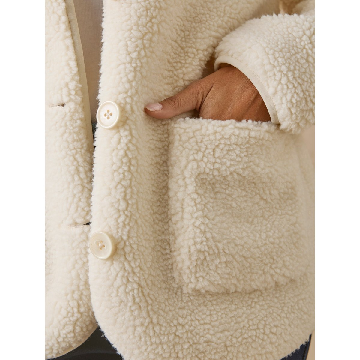 Veste maille moutonnée manches longues ecru, DAXON