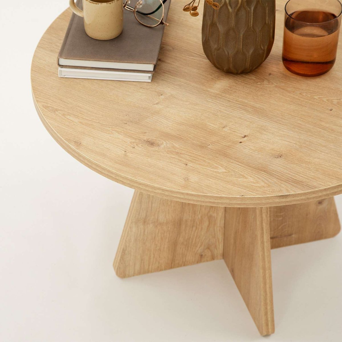 Table basse ronde design rustique VALENCE beige, TOILINUX