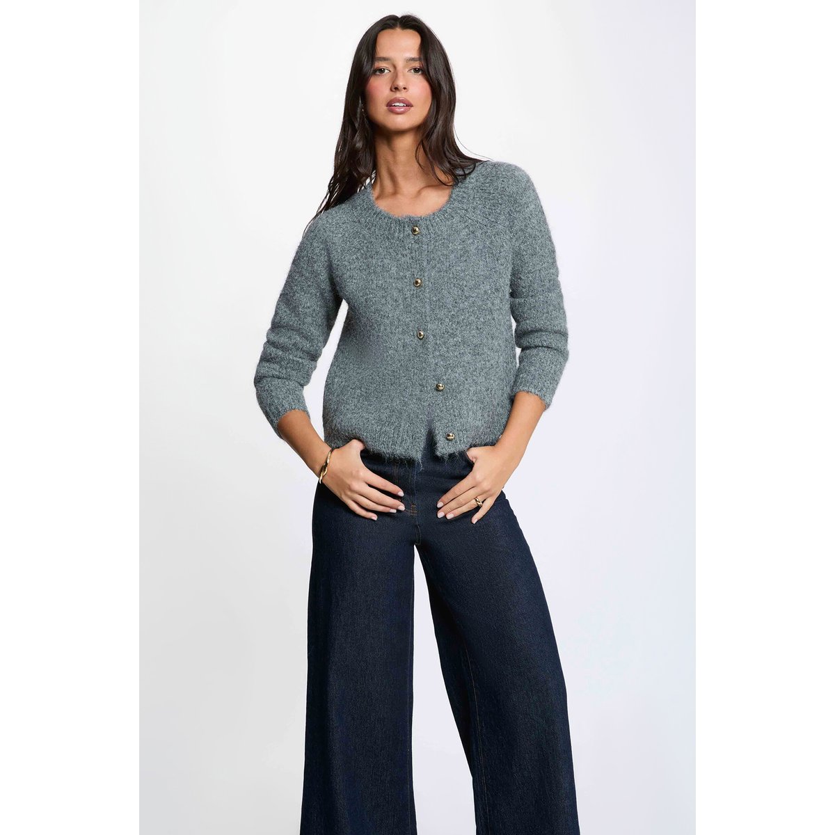 Gilet col rond gris clair, MORGAN