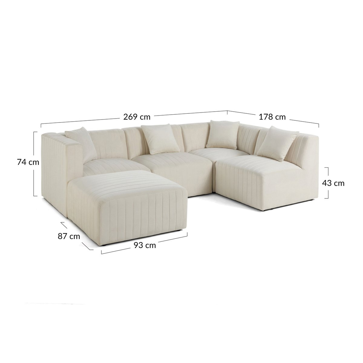 Canapé d'Angle droit 5 places - NOVA gris, BEST MOBILIER