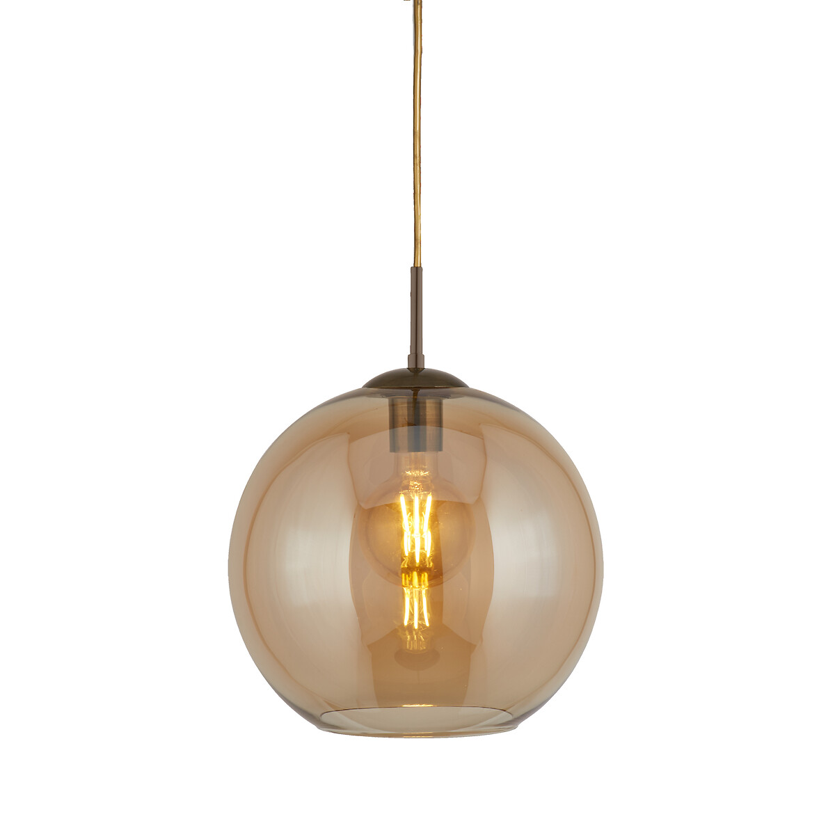 25cm Barcelona Pendant Light in Amber Glass aged brass, SO'HOME