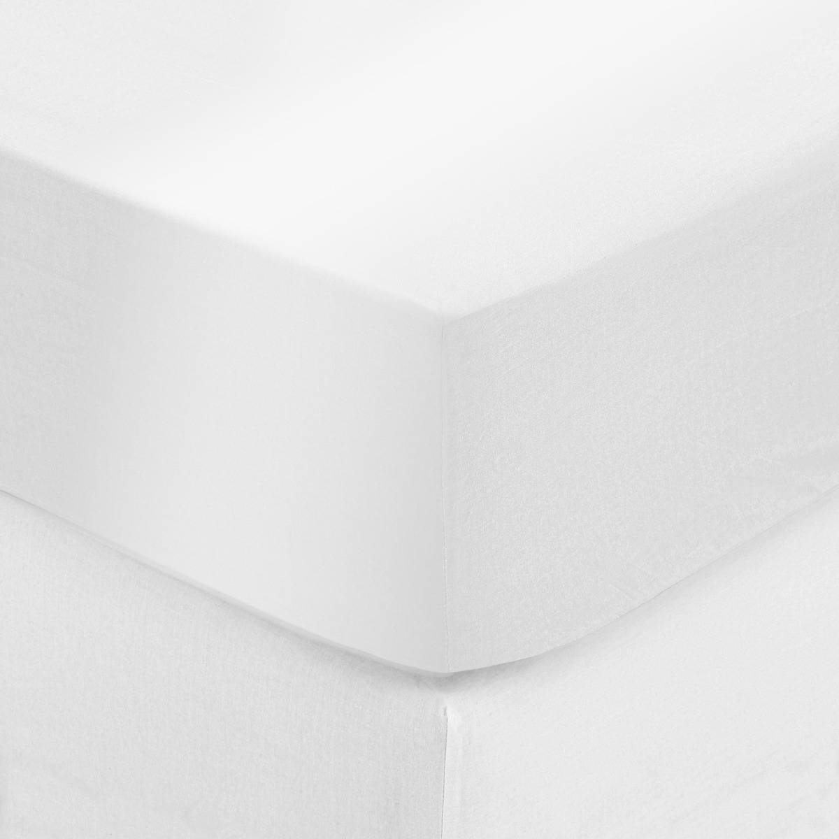Drap-housse en satin de coton ISADORA blanc, ATMOSPHERA