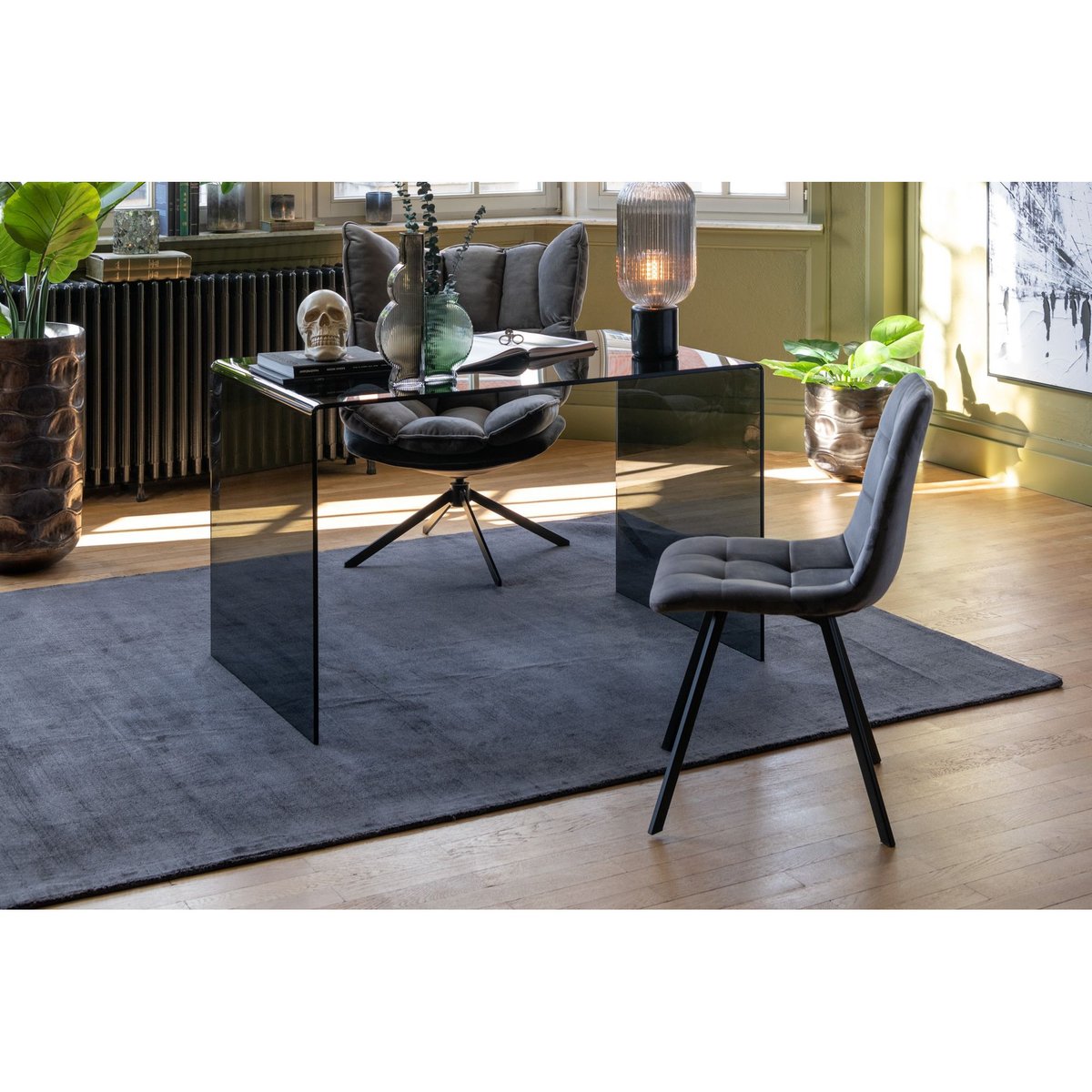 Chaises en velours peau de pêche et en métal (lot de 2) - OLIVIA gris, HELLIN, DEPUIS 1862