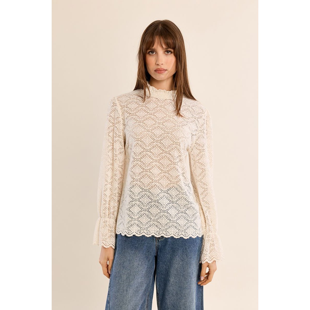 Blouse droite en semi-transparence offwhite, MOLLY BRACKEN