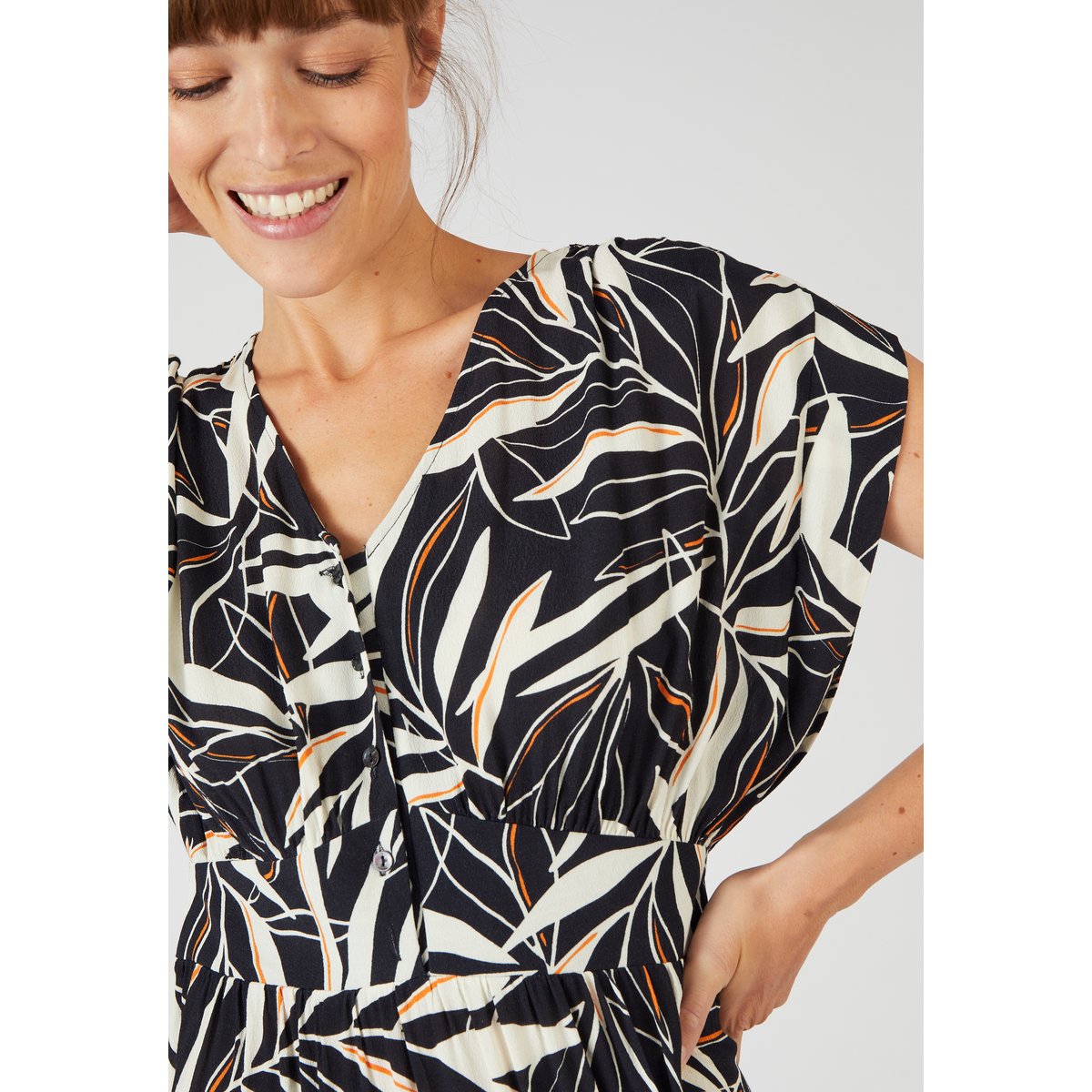 Robe longue fibres viscose Lenzing(TM) EcoVero(TM) noir feuillage, DAMART