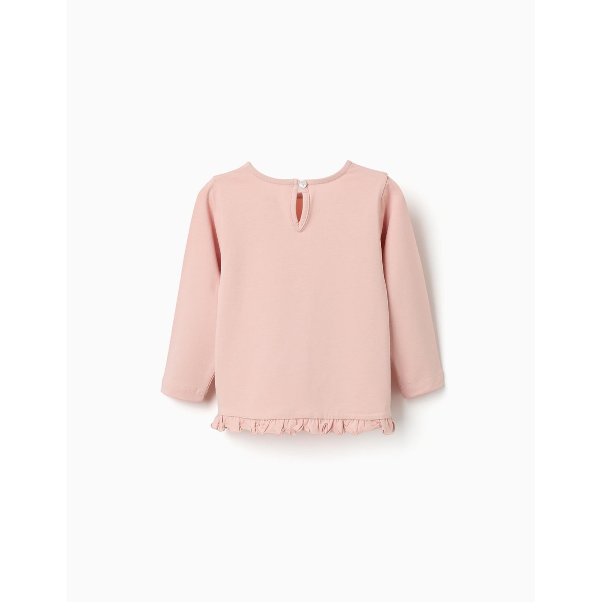 T-shirt en coton à manches longues avec ourlet volanté rose clair, ZIPPY