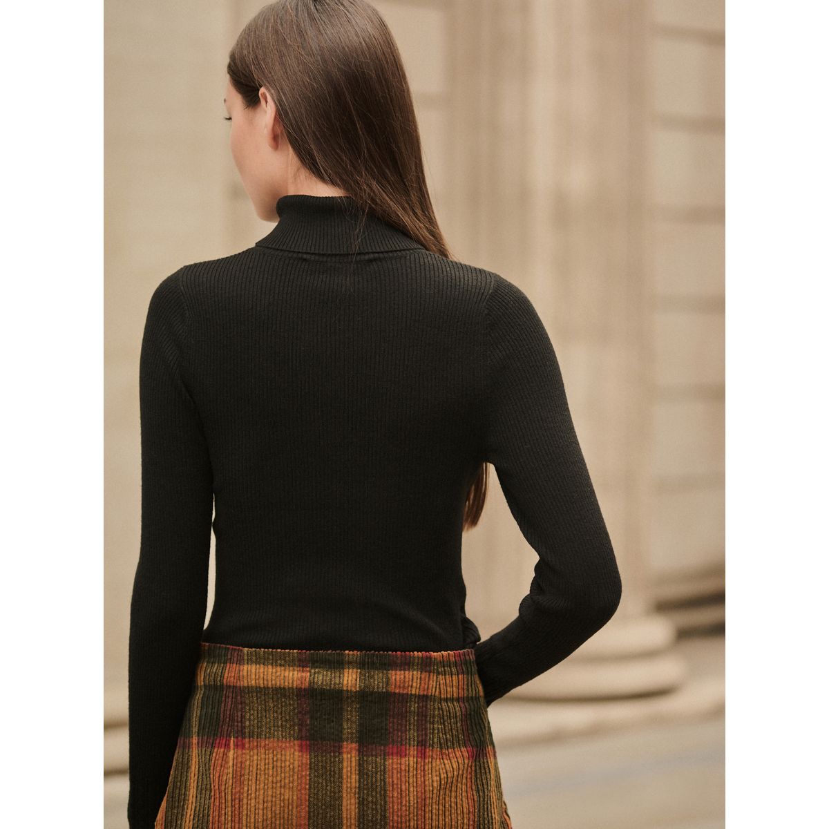 Pull côtelé à col roulé avec laine noir, NEXT