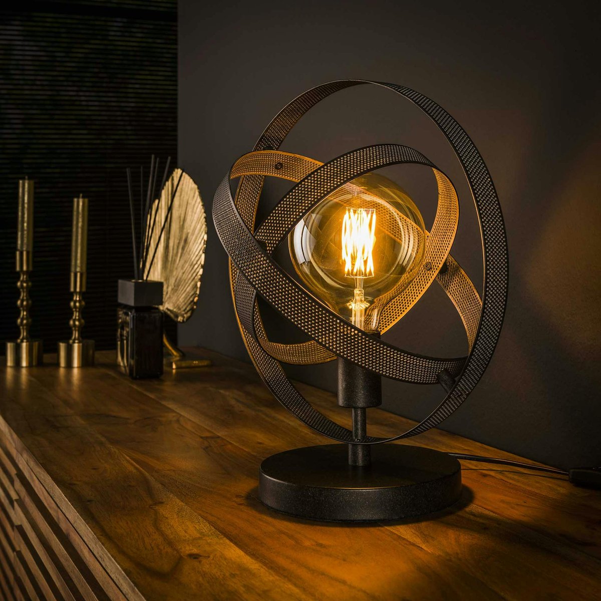 Lampe à poser industrielle forme globe RALF anthracite, PIER IMPORT