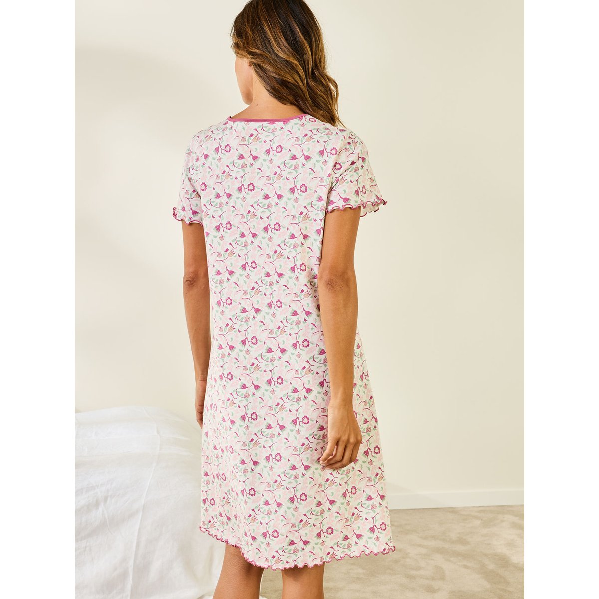 Chemise de nuit en coton imprimé rose, DAXON