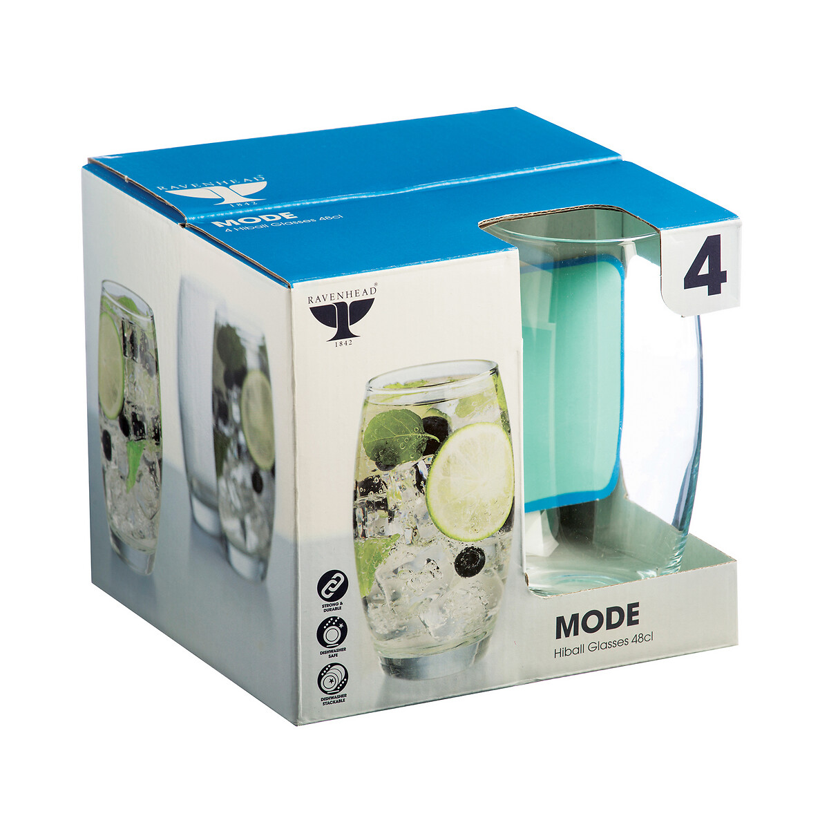 Set of 4 Mode Hiball Glasses transparent, RAVENHEAD