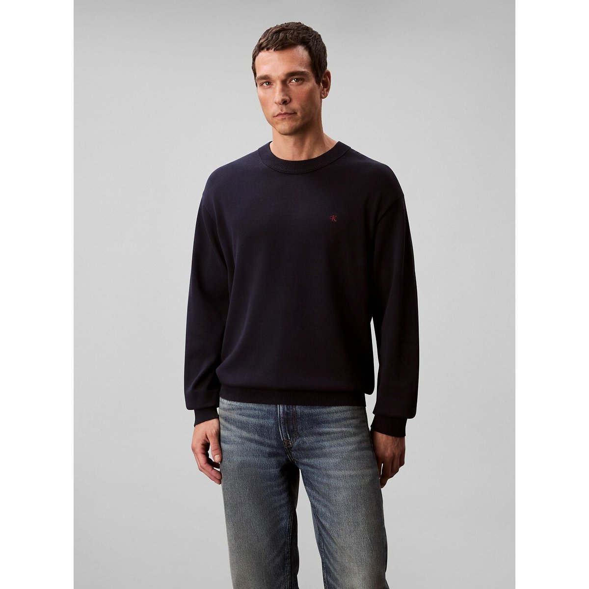 Pull col rond bleu marine, CALVIN KLEIN