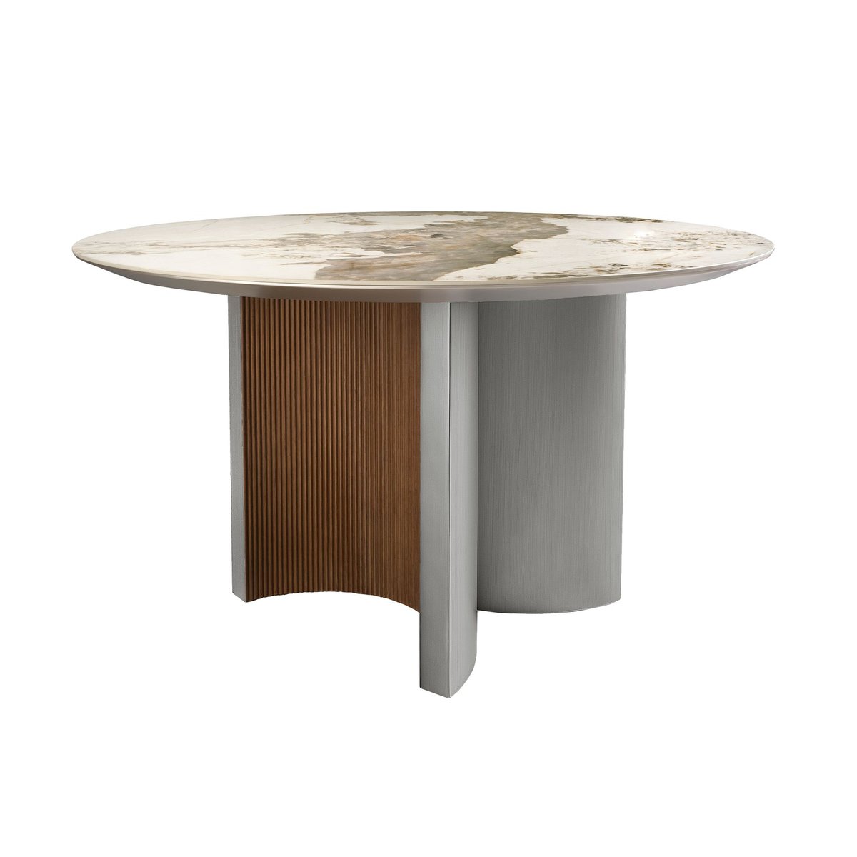 Table de salle à manger ronde en marbre porcelaine, noyer et bois blanc | noyer | argent, ANGEL CERDA