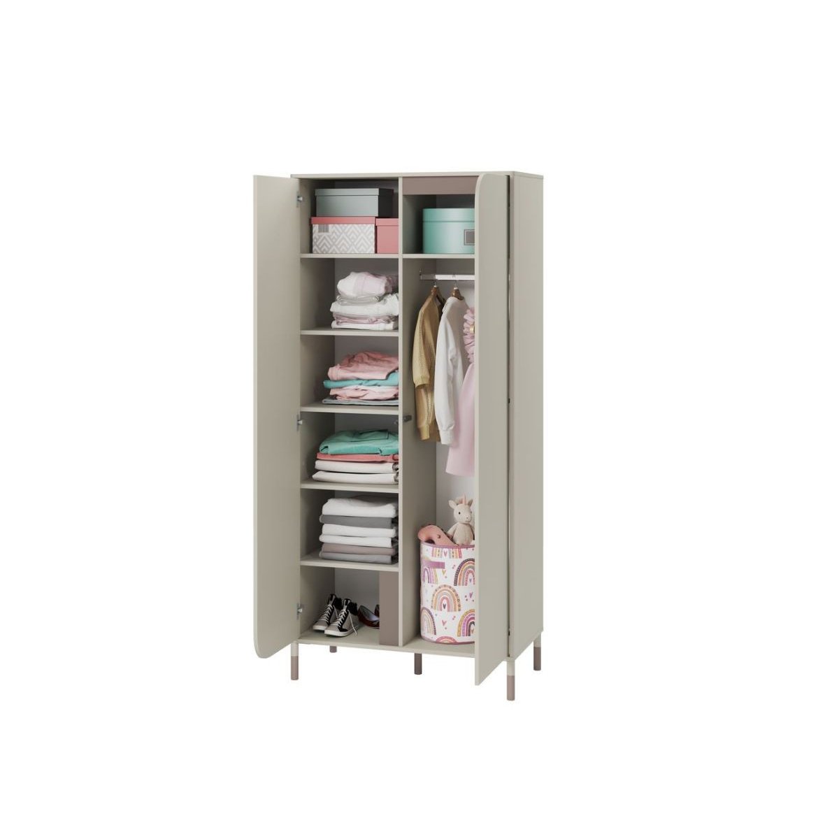 Ensemble lit, chevet, armoire et commode en panneaux de particules, BOREO blanc, BOBOCHIC