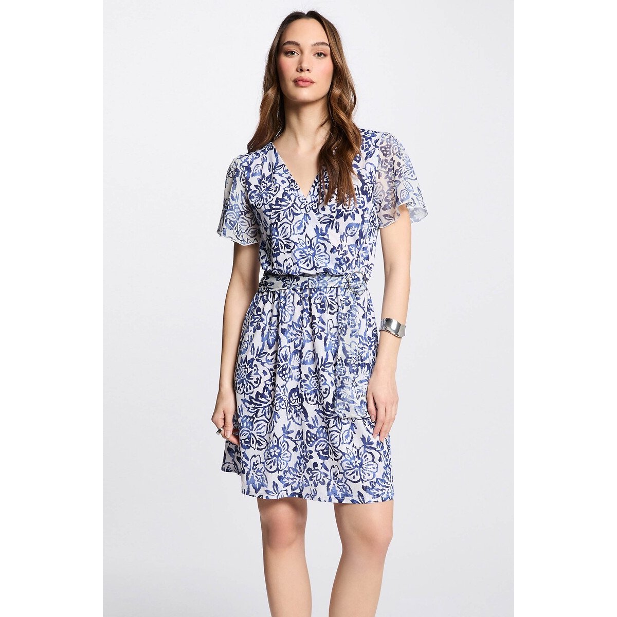 Robe courte droite imprimée multicolore, MORGAN