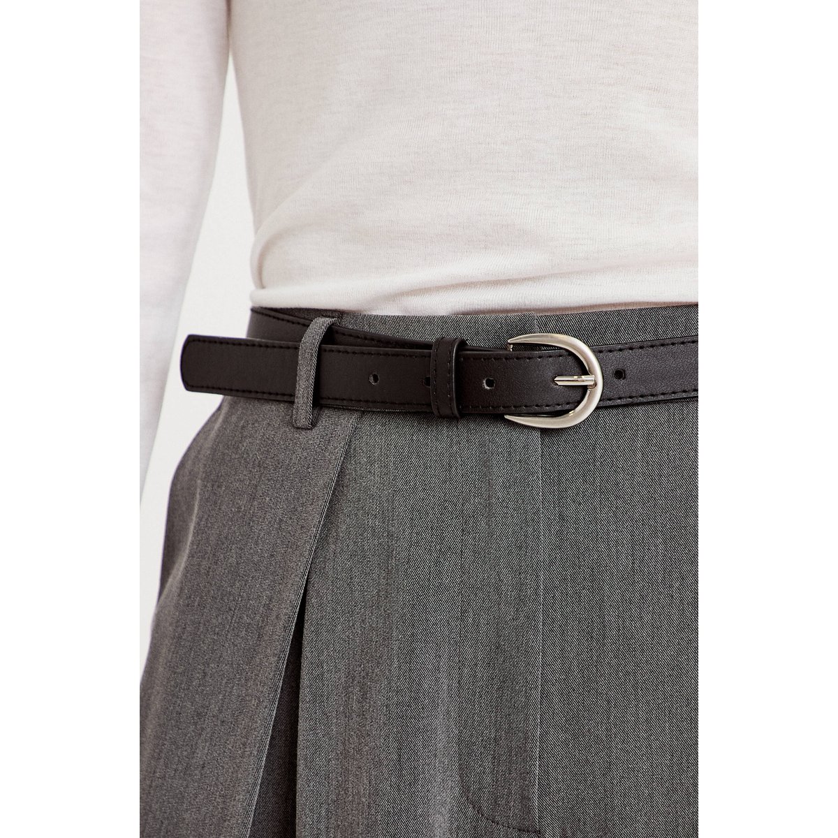 Pantalon large avec ceinture amovible gris clair, CACHE CACHE