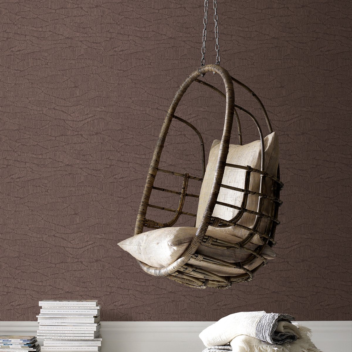 Papier peint Effet tissage Thya marron foncé, or, SUBLIME