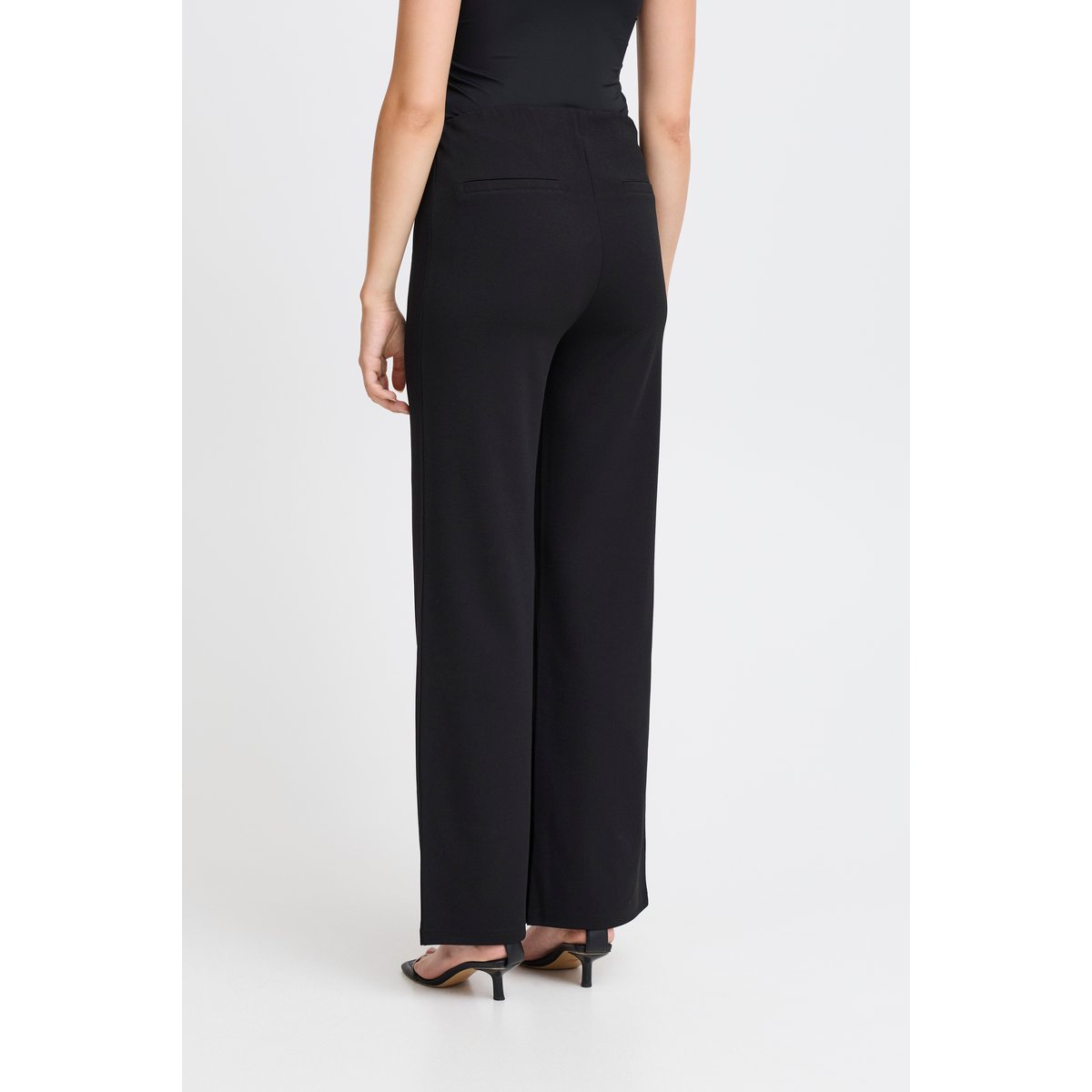 Pantalon coupe droite, jambes larges, taille élastiquée noir, ICHI