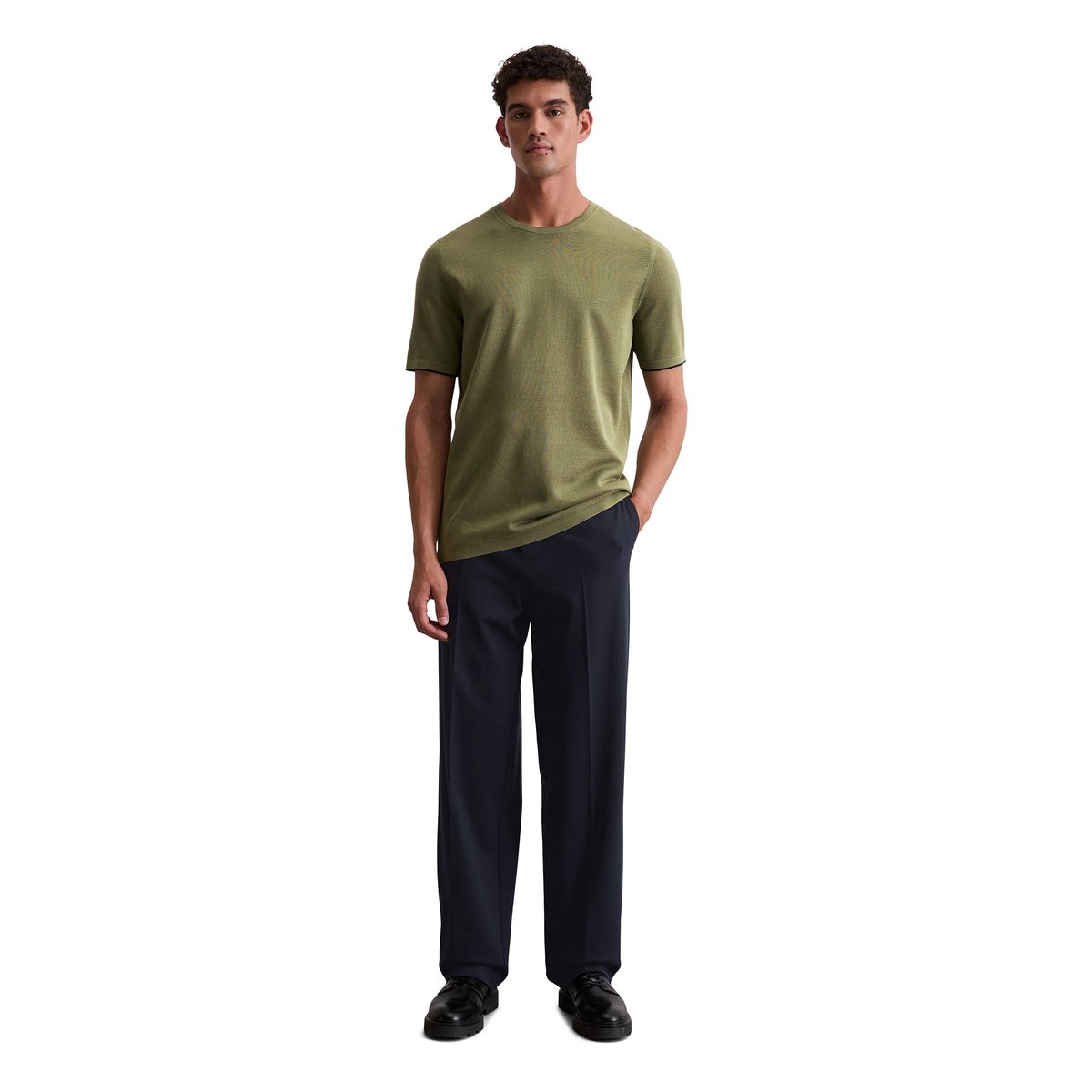 T-shirt en maille fine Travel Collection en pur coton bio vert clair, MARC O'POLO