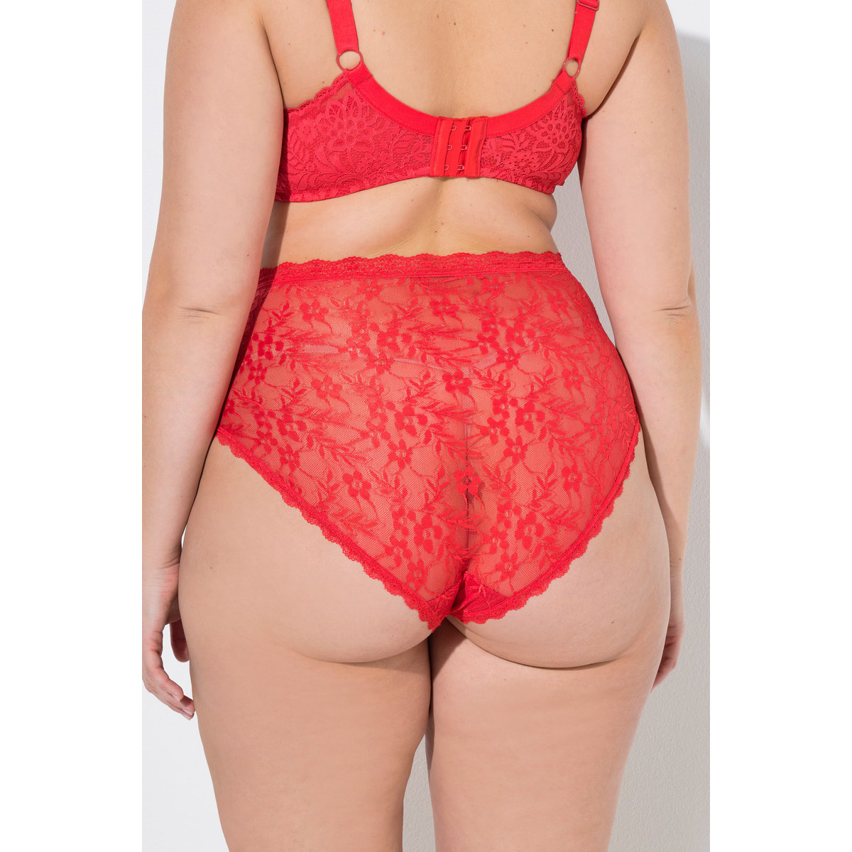 Lot de 3 culottes maxi, dentelle transparente rouge fuschsia, ULLA POPKEN